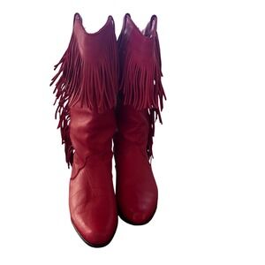 Dingo Red Soft Leather Fringe Western Cowgirl Boots Mid Calf Womens 6 Vintage